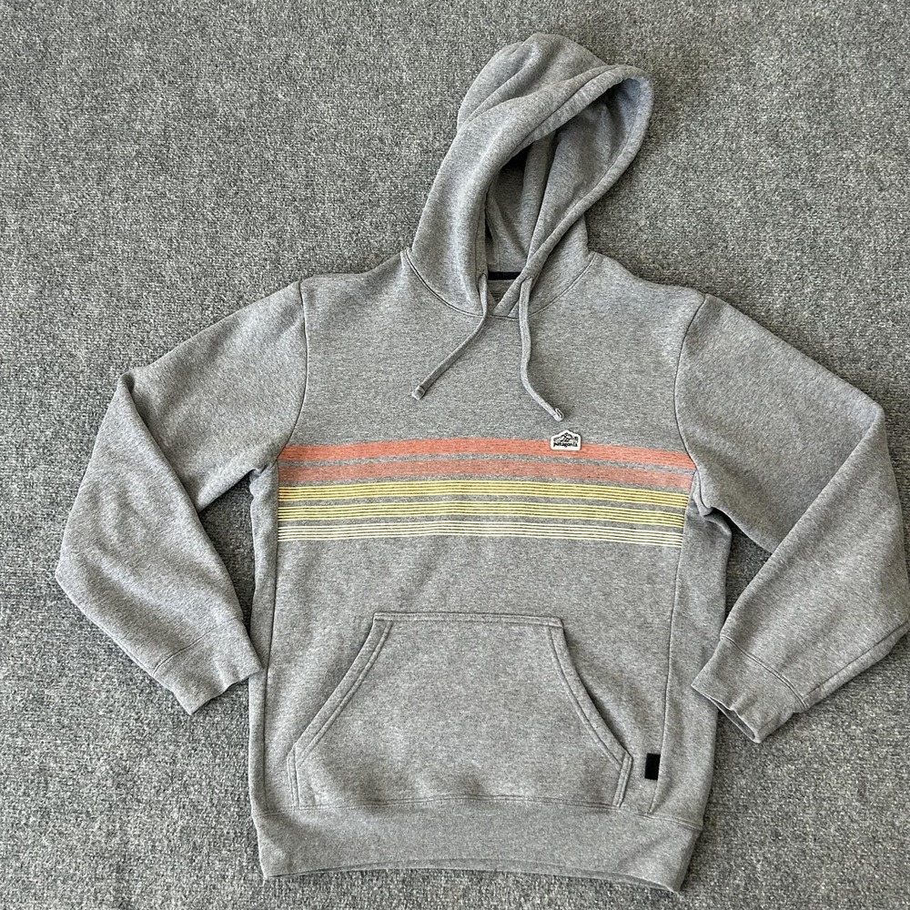 Patagonia Hoodie Mens Small Gray Upbeat Hoody Stripe Fleece‎ Pullover Sweatshirt